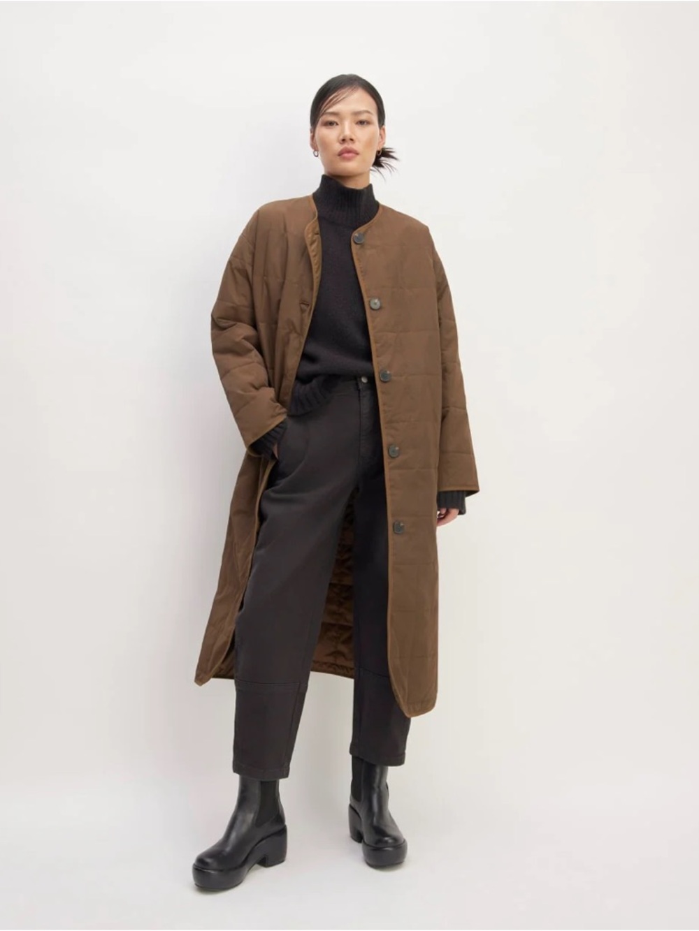 Everlane -  THE RENEW QUILTED LONG LINER in Cocoa - Picture 2 of 6